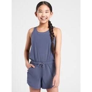 Athleta Girl On The Go Romper Swept Away Blue Snap Close Pockets Large 12